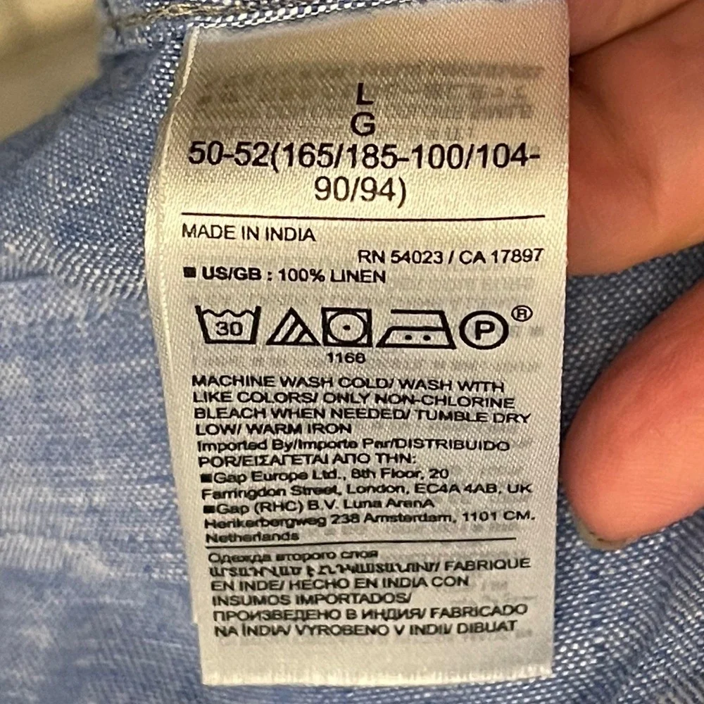 Banana Republic Mens 100% Linen Standard Fit Button Down Shirt Light Blue Large